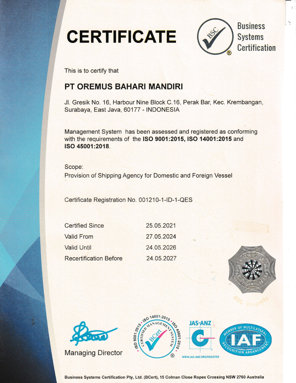CERTIFICATE ISO